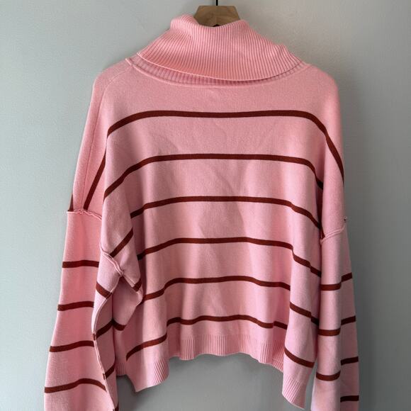 Free People Women's Paulie Striped Turtleneck Sweater Top Pink Size Medium - Picture 7 of 7